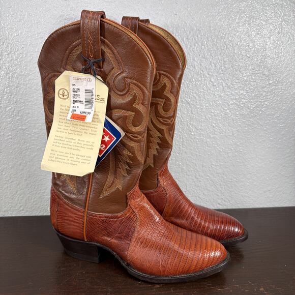 Vintage Tony Lama Men\'s 8.5 D Brown Leather Exotic Teju Lizard Skin Boots 8540 main image 10